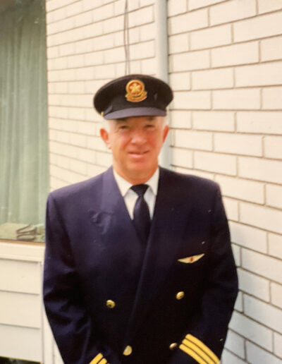 Photo of Graham in uniform taken leaving home for his last flight to LHR in July, 1998 with return and final to Toronto on July 29th. Fortunately his last landing a ‘greaser’. In other words smooth as it could be!